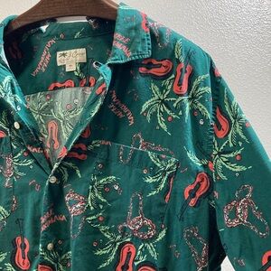 J. Crew Long Sleeve Camp Collar Hawaiian Christmas Aloha Button Shirt sz XL